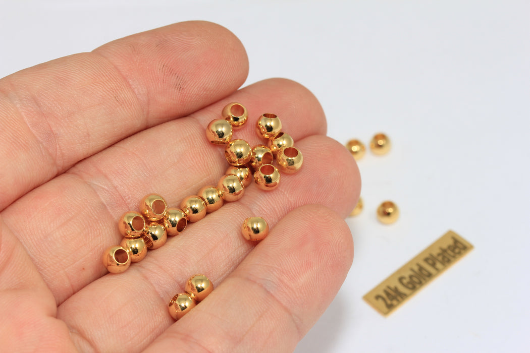 5mm 24k Shiny Gold Beads, Spacer Beads, Hollow Beads,  BRT543