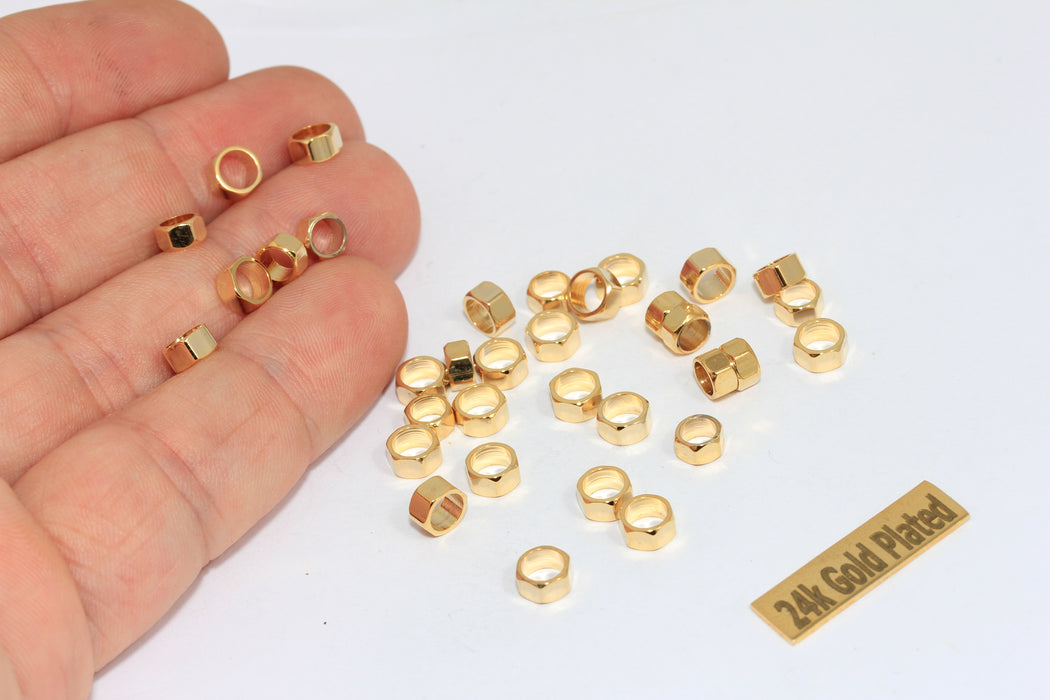 5 mm 24 Ayar Parlak Altın Altıgen Boncuklar, Ara Boncuklar, BRT547