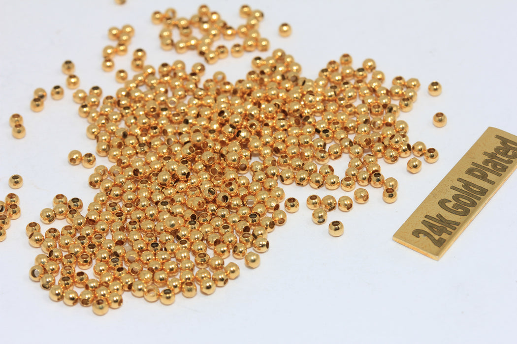 2mm 24k Shiny Gold Beads, Spacer Beads, Hollow Beads,  BRT540