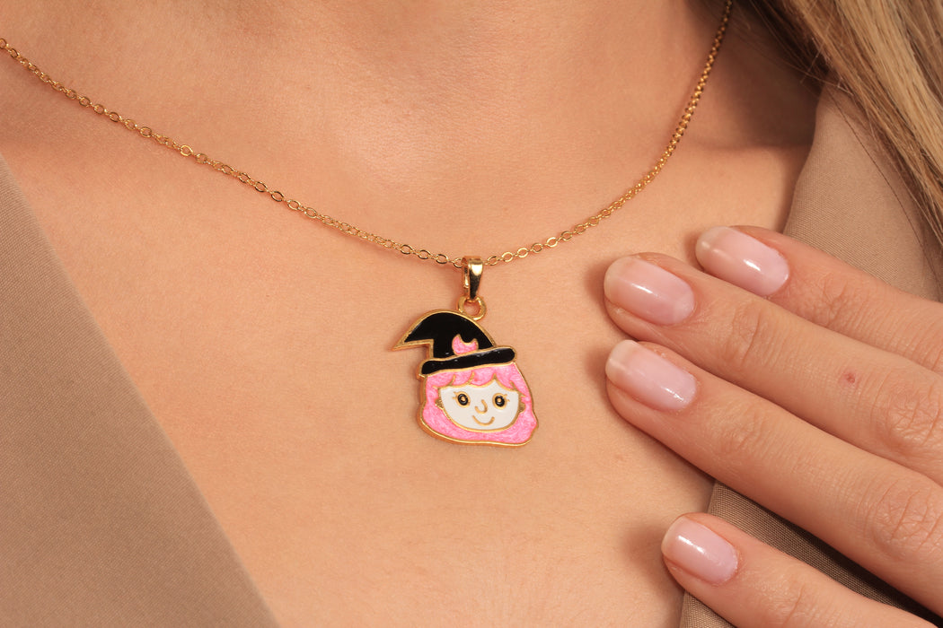 Gold Necklace With Halloween Witch Charm