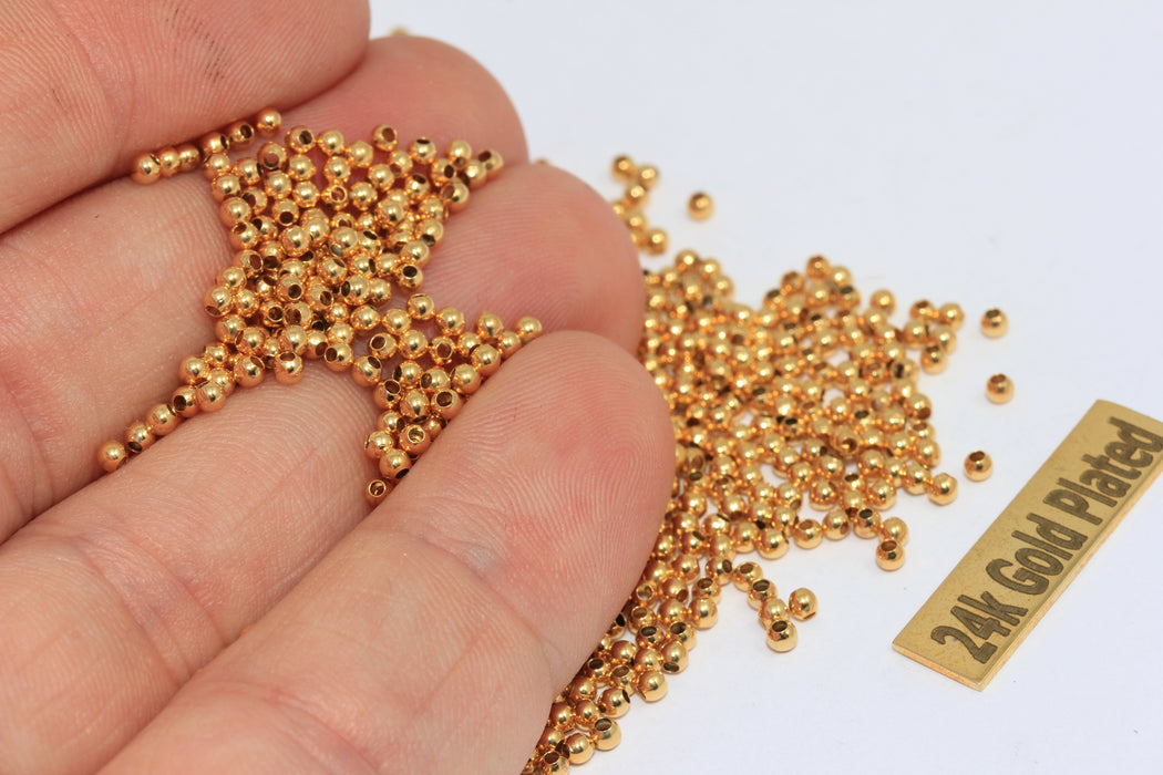 2mm 24k Shiny Gold Beads, Spacer Beads, Hollow Beads,  BRT540