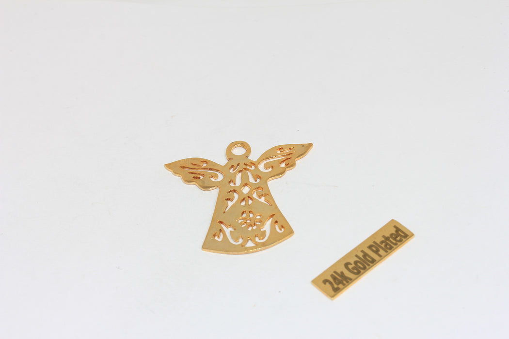 33x34mm 24 Ayar Parlak Altın Melek Takıları, Filigran Melek Kolye, BRT560