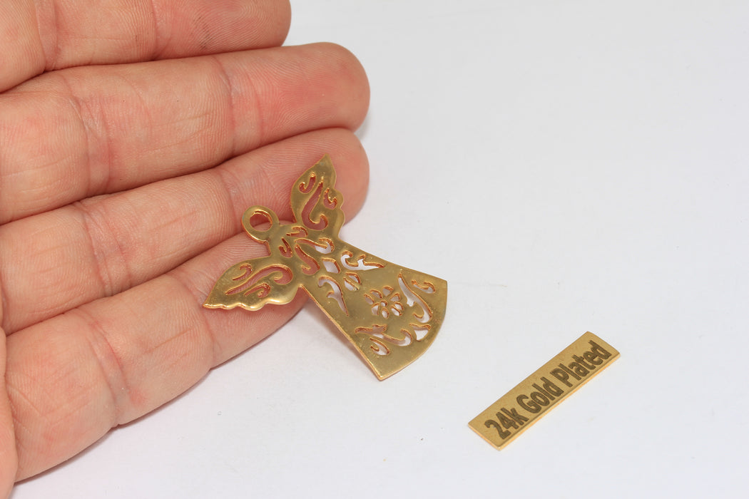 33x34mm 24 Ayar Parlak Altın Melek Takıları, Filigran Melek Kolye, BRT560