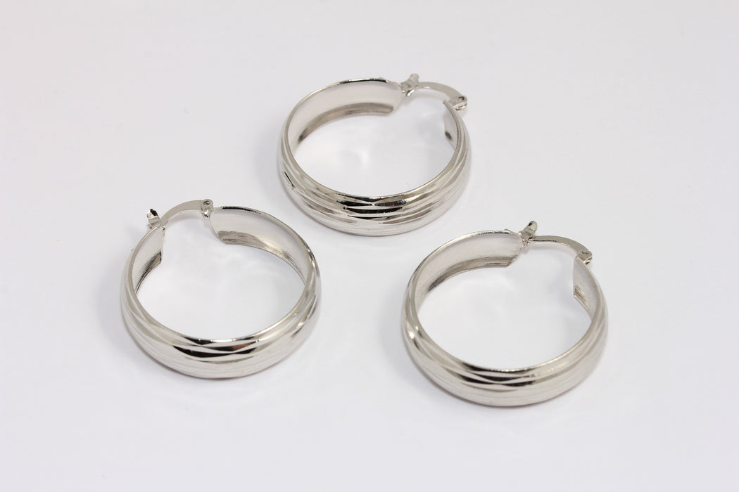 29mm Rhodium Plated Hoop Earrings, Flat Hoop Findings, Midi Hoop Earrings, TBR67