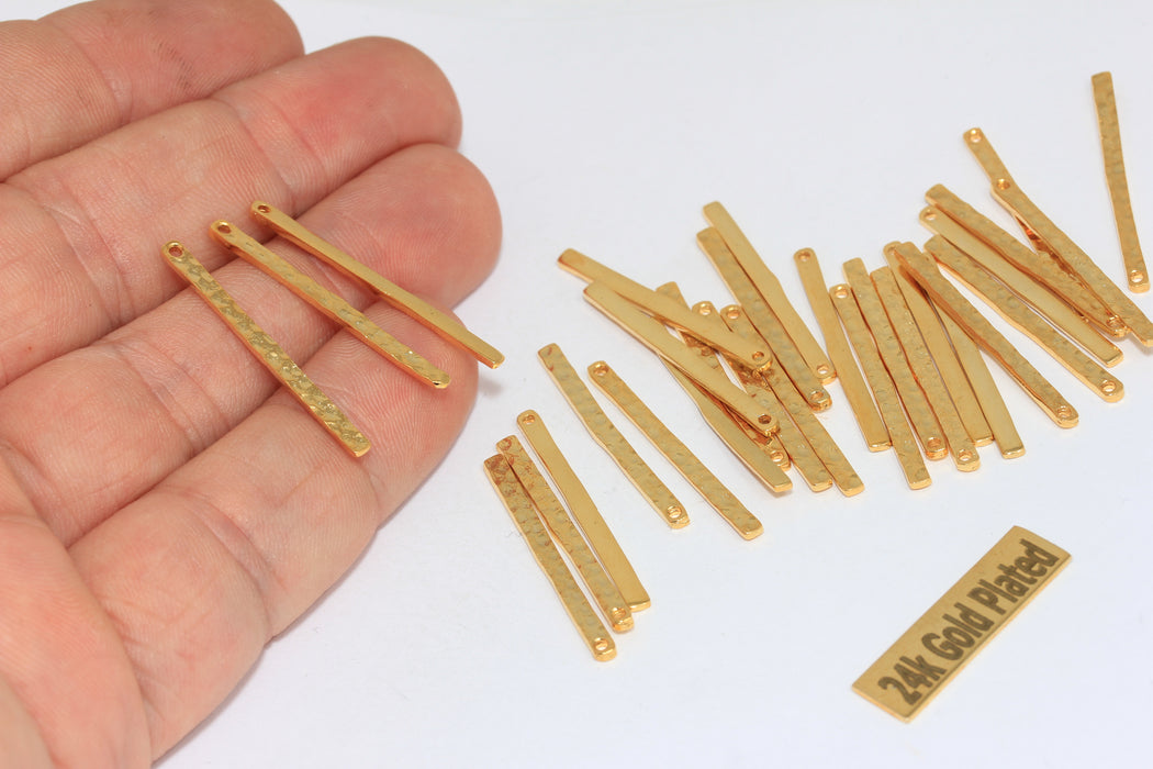 2,5x28mm 24k Matt Gold Bars, Gold Hammered Bar, Tiny Bar Charms, BRT598