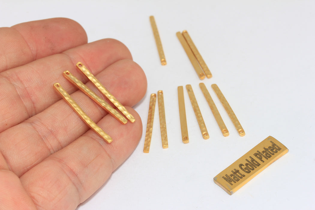 2,5x28mm 24k Matt Gold Bars, Gold Hammered Bar, Tiny Bar Charms, BRT598