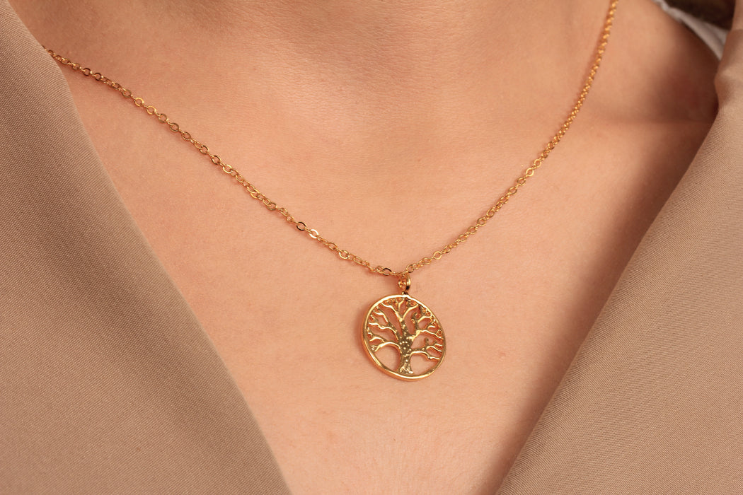 17'' +2'' 24k Shiny Gold Tree Charm Ready Necklace, Tree of Life Pendant Necklace, DC22-16