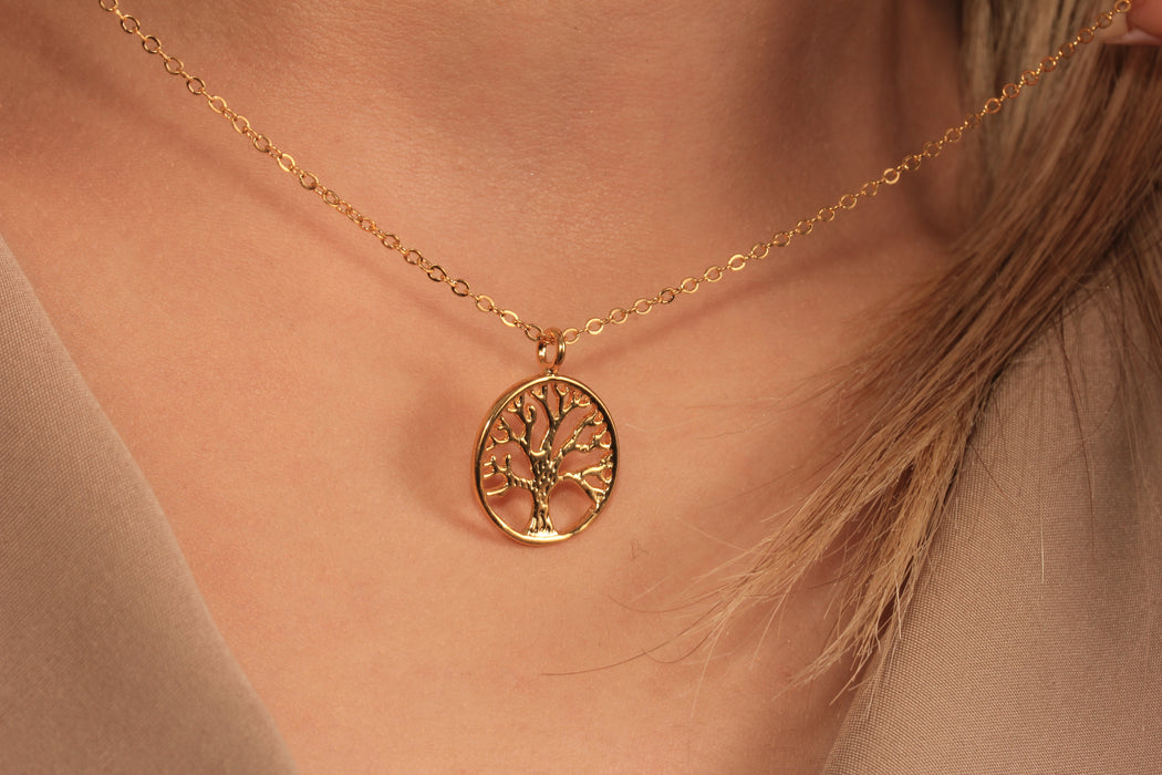 17'' +2'' 24k Shiny Gold Tree Charm Ready Necklace, Tree of Life Pendant Necklace, DC22-16