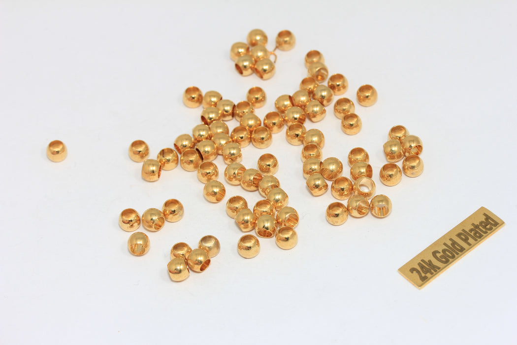 4mm 24 ayar Parlak Altın Kaplama Boncuklar, Yuvarlak Top Boncuklar, BRT570