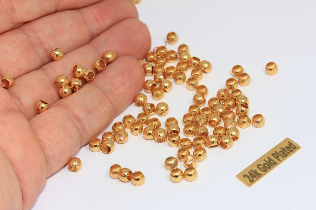 4mm 24 ayar Parlak Altın Kaplama Boncuklar, Yuvarlak Top Boncuklar, BRT570