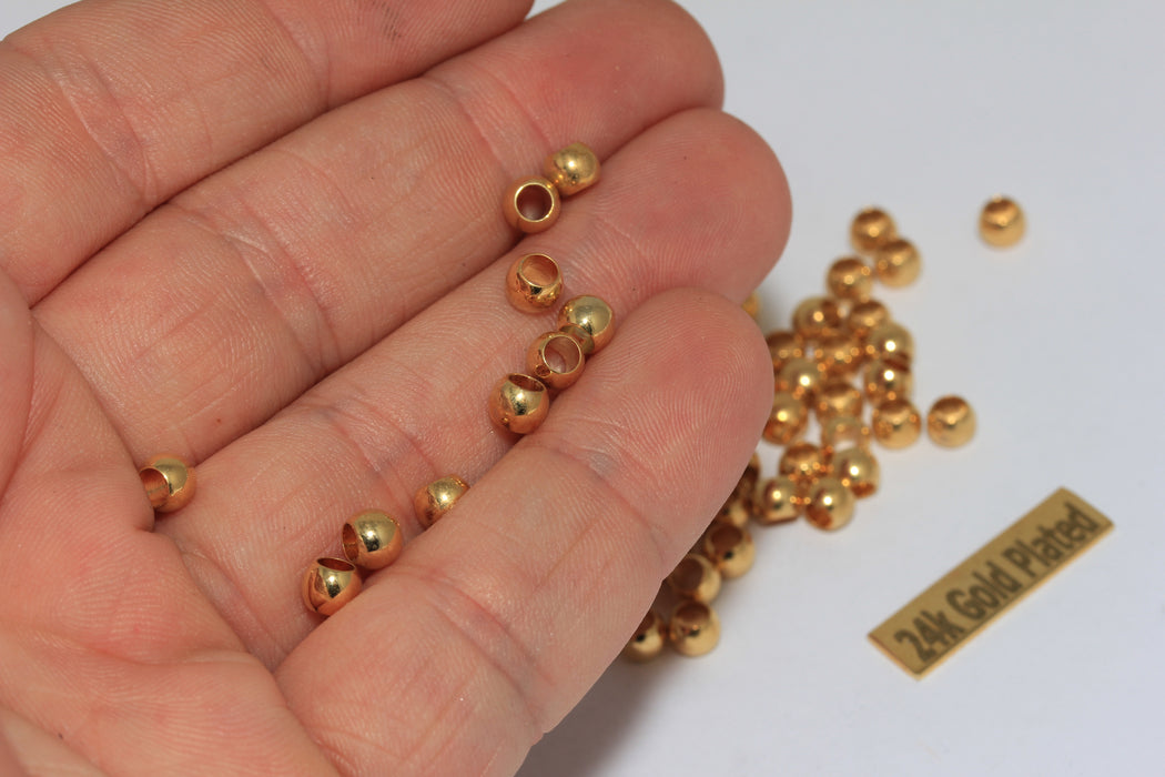 4mm 24 ayar Parlak Altın Kaplama Boncuklar, Yuvarlak Top Boncuklar, BRT570