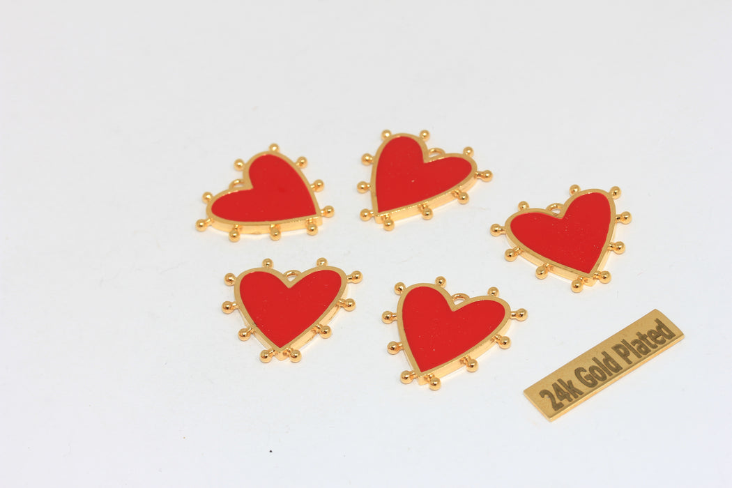 Ciondoli a forma di cuore in oro lucido 24k da 21 mm, collana Love, rosso BRT568