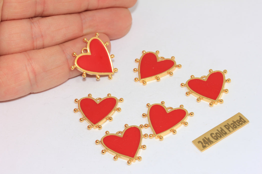 Ciondoli a forma di cuore in oro lucido 24k da 21 mm, collana Love, rosso BRT568