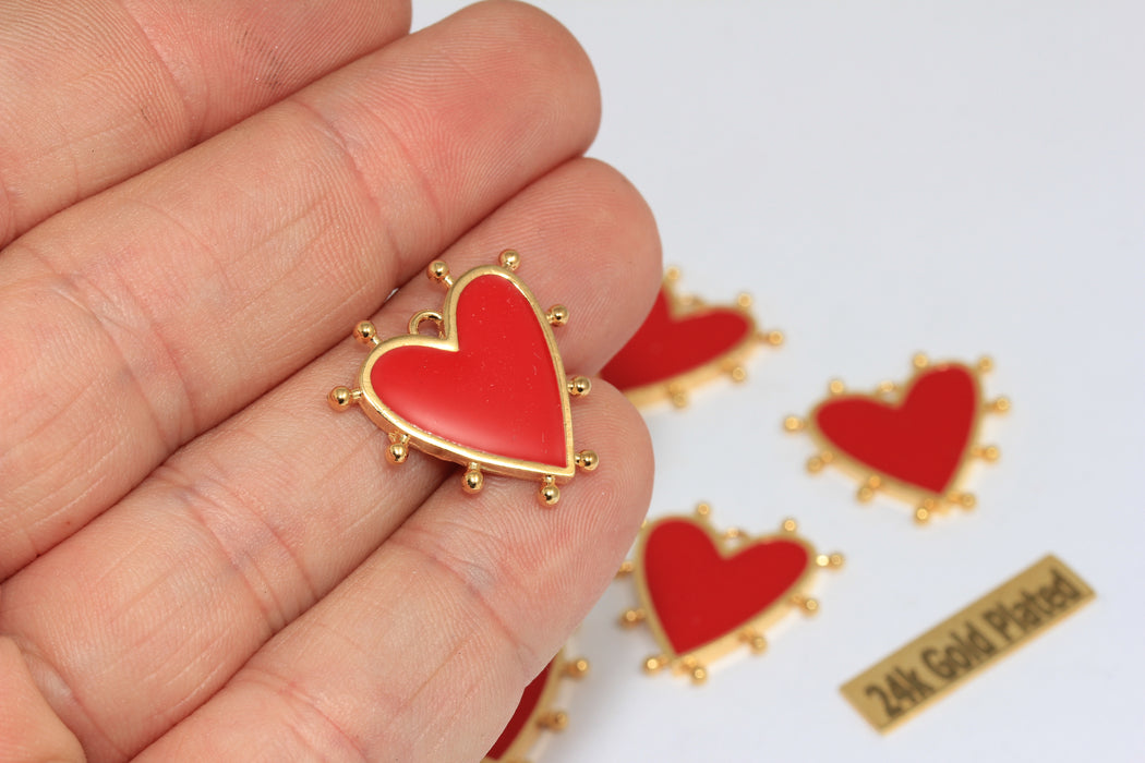 Ciondoli a forma di cuore in oro lucido 24k da 21 mm, collana Love, rosso BRT568