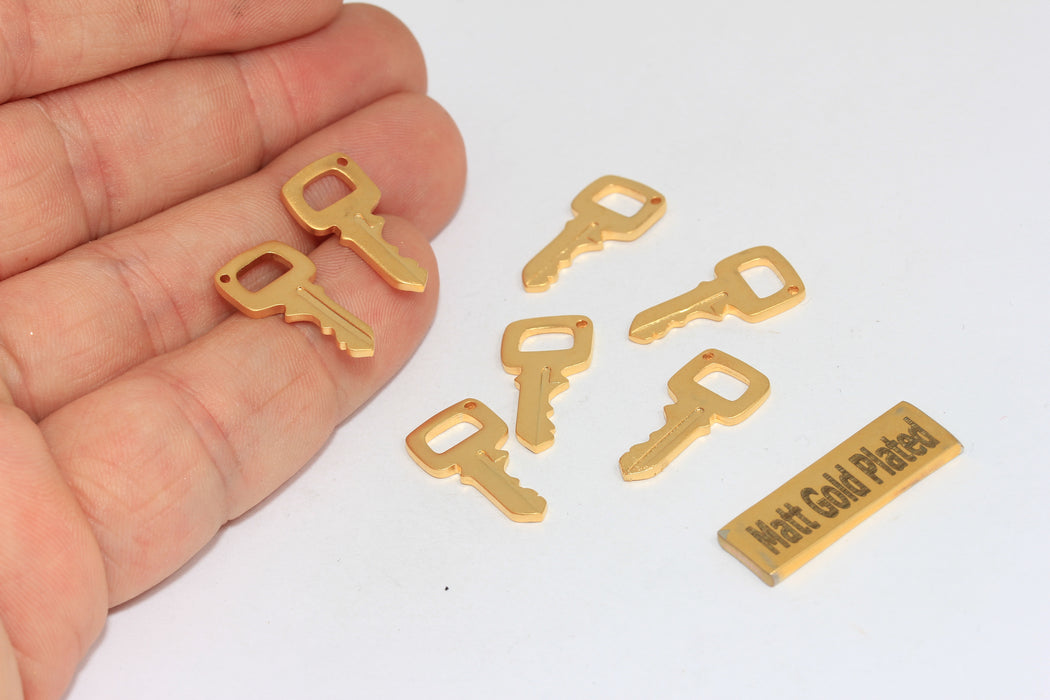 10x20mm 24k Matt Gold Key Charms, Key Pendant, Gold Key Charm, Necklace Key Charm, BRT595