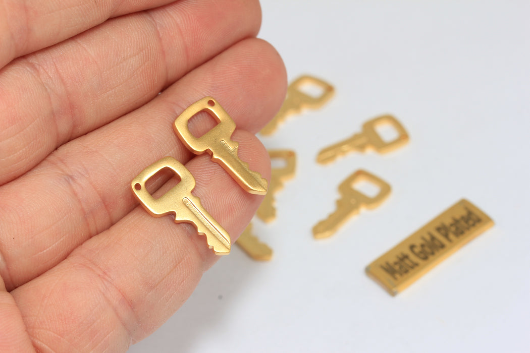 10x20mm 24k Matt Gold Key Charms, Key Pendant, Gold Key Charm, Necklace Key Charm, BRT595