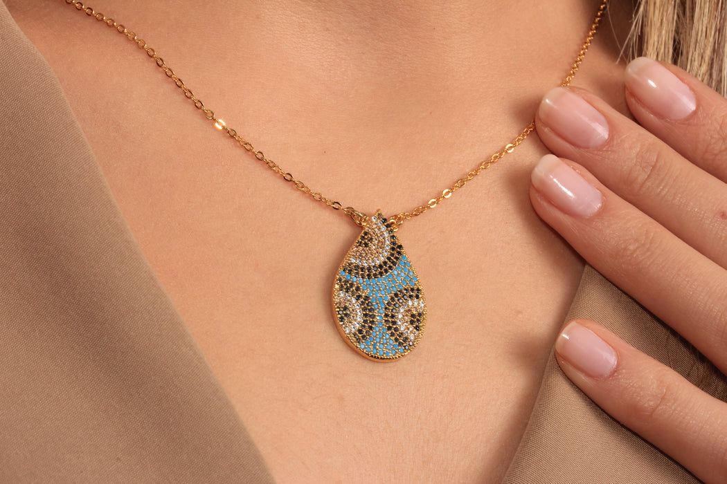 Gold Necklace With Cubic Zirconia Teardrop Pendant