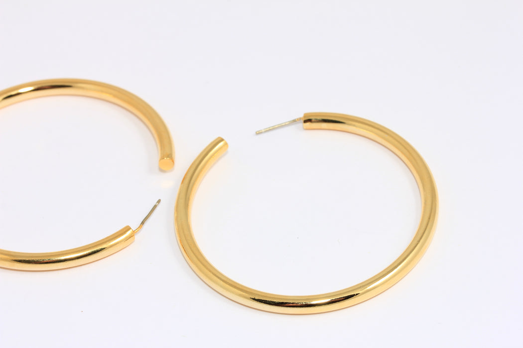 60mm 24k Shiny Gold Thick Earring Hoops, Hoop Ear Wire, Large Hoop Earrings, AE1