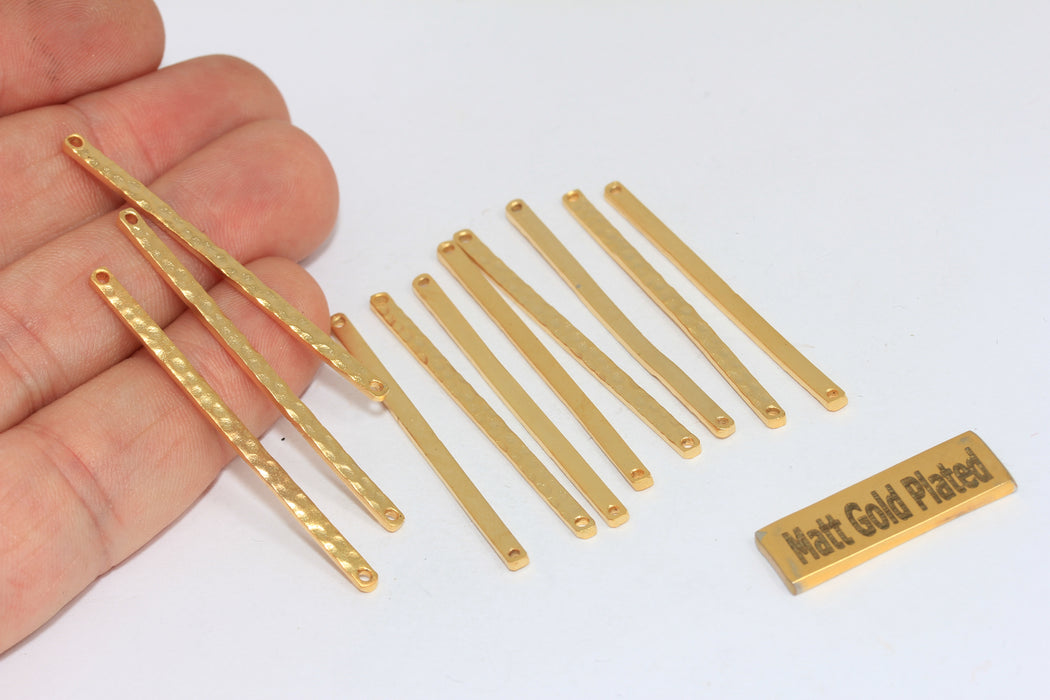2,5x48mm 24k Matt Gold Bars, Gold Hammered Bar, Two Hole Bar,  BRT599