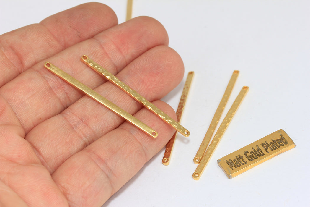 2,5x48mm 24k Matt Gold Bars, Gold Hammered Bar, Two Hole Bar,  BRT599