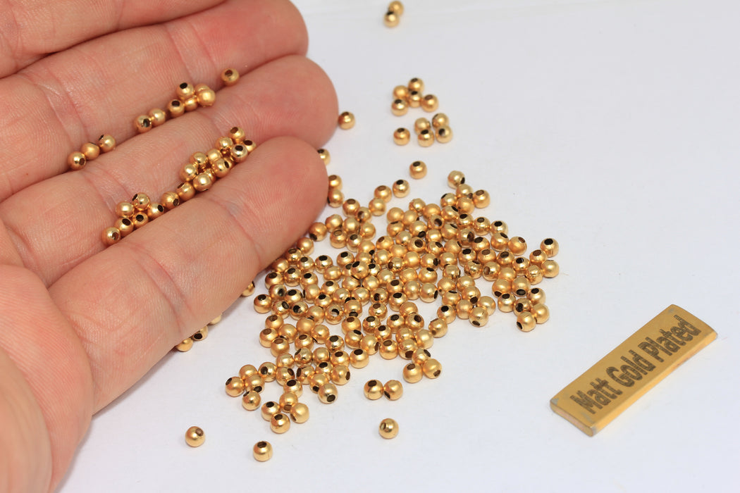 3mm 24k Matt Gold Beads, Spacer Beads, Hollow Beads, Tiny Spacer Beads, Bracelet Beads, Ball Beads, Gold Plated Findings, BG, BRT555