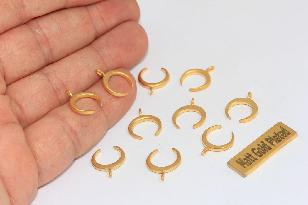 12x16mm 24k Matt Gold Moon Charms, Crescent Moon, Gold  BRT607