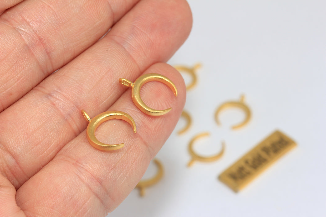 12x16mm 24k Matt Gold Moon Charms, Crescent Moon, Gold  BRT607