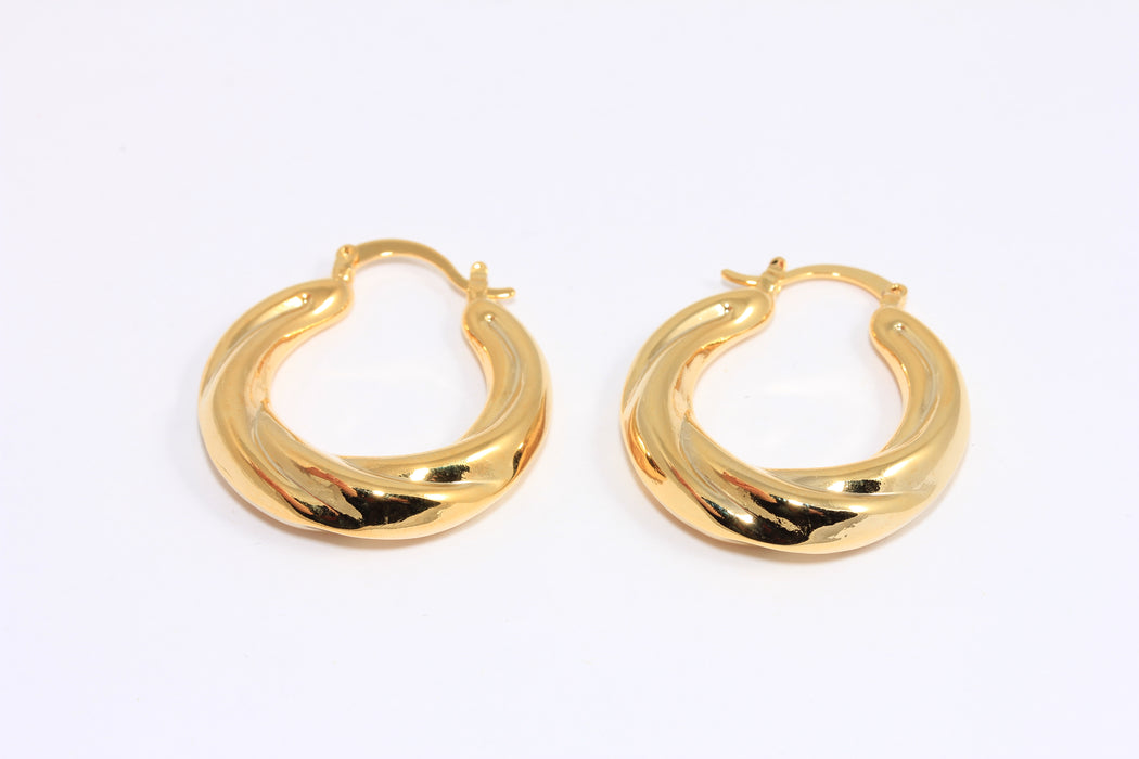 30mm 24k Shiny Gold Hoop Earrings, Twisted Wire Hoop Earrings, Midi Hoops, AE74