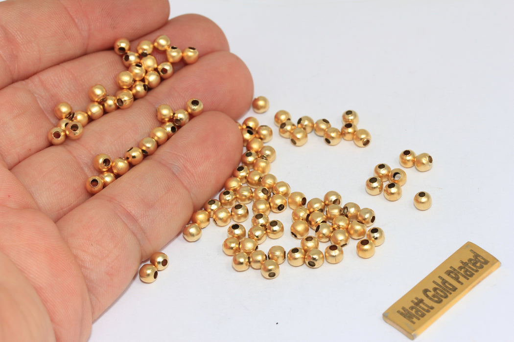 4mm 24k Matt Gold Beads, Spacer Beads, Hollow Beads, Tiny Spacer Beads, Bracelet Beads, Ball Beads, Gold Plated Findings, BZ, BRT556