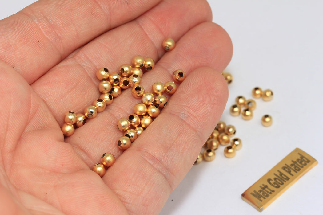 4mm 24k Matt Gold Beads, Spacer Beads, Hollow Beads, Tiny Spacer Beads, Bracelet Beads, Ball Beads, Gold Plated Findings, BZ, BRT556