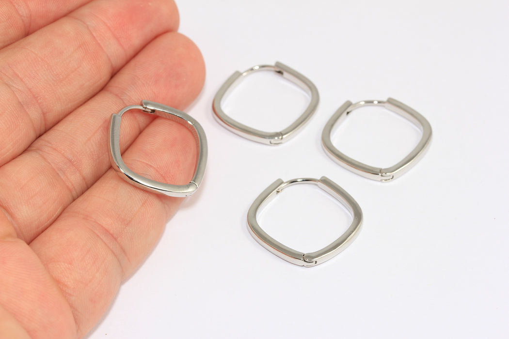 23mm Rhodium Plated Square Earrings, Square Shaped Earrings, Square Hoop Earrings, BRT870