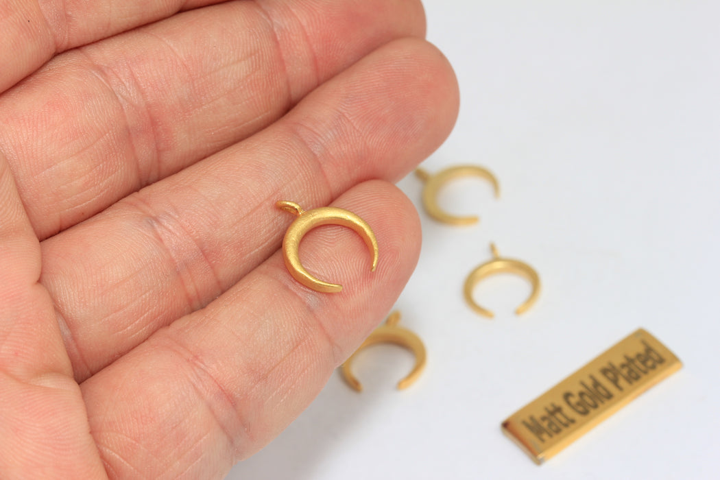 13x15mm 24k Matt Gold Horn Charms, Horn Pendant, Moon BRT604