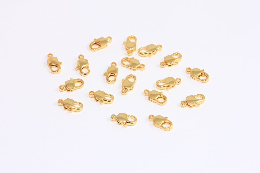 4x10mm 24k Shiny Gold Square Lobster Clasp, Strong Lobster Clasp, Necklace Closures, MTE779