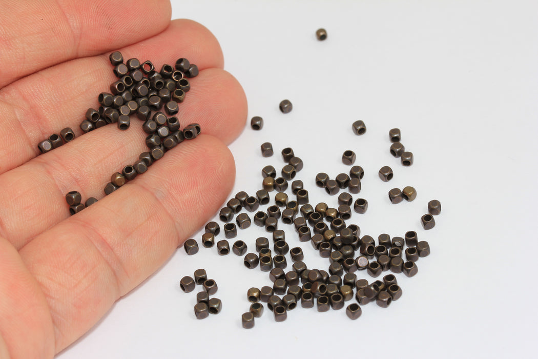 2,5mm Antique Copper Spacer Beads, Cube Beads, Mini Spacer Beads, BRT552