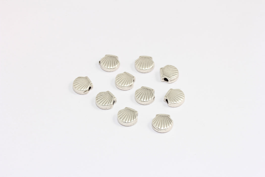 8mm Antique Silver Plated Sea Shell Charm, Seashell Sliding Beads, Sea Animal Beads, ROSE436