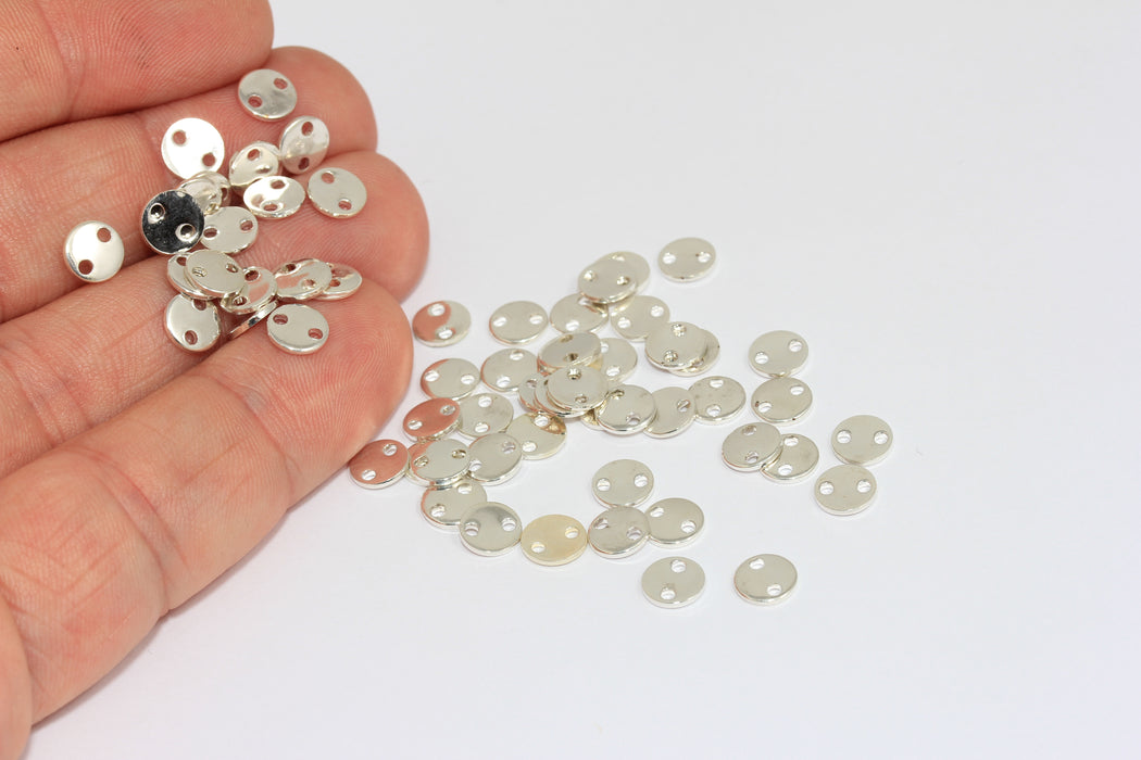 6mm Silver Plated Disc Charms, Two Hole Coins, Gold Plated Disc, BRT567