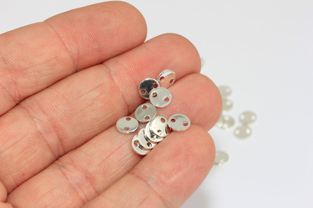 6mm Silver Plated Disc Charms, Two Hole Coins, Gold Plated Disc, BRT567