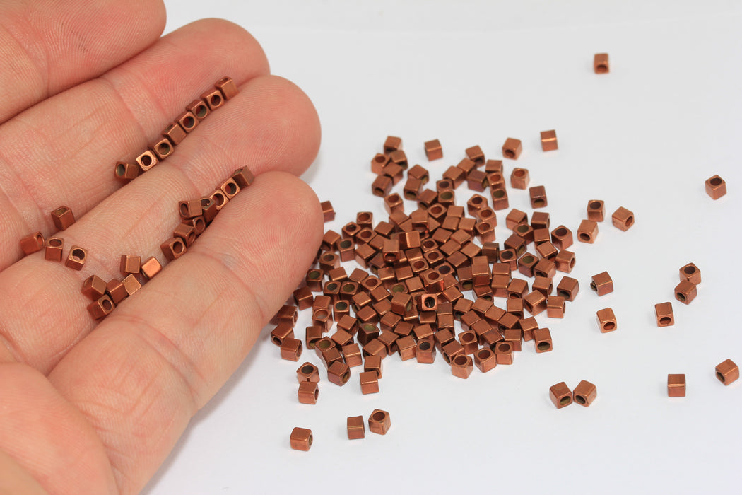 2,5mm Antique Copper Cube Beads, Spacer Beads, Square Charms,  BRT550