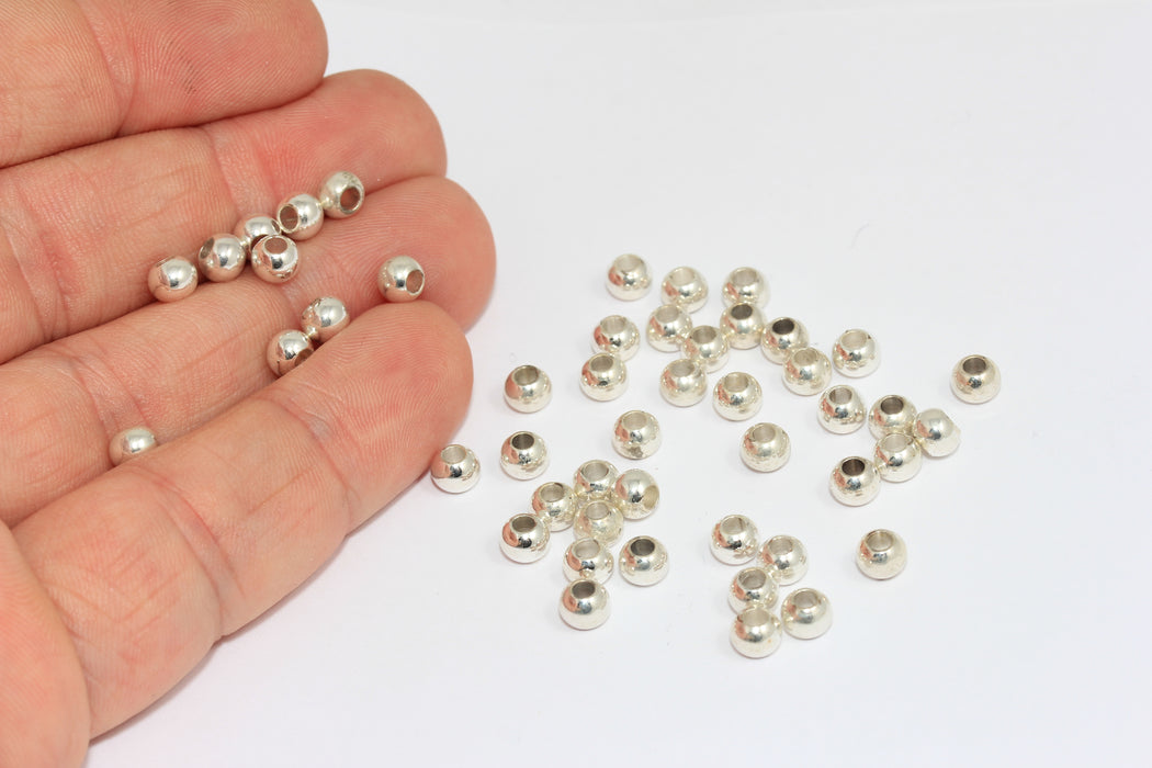 5 mm Gümüş Kaplama Boncuklar, Ara Boncuklar, İçi Boş Boncuklar, BRT546