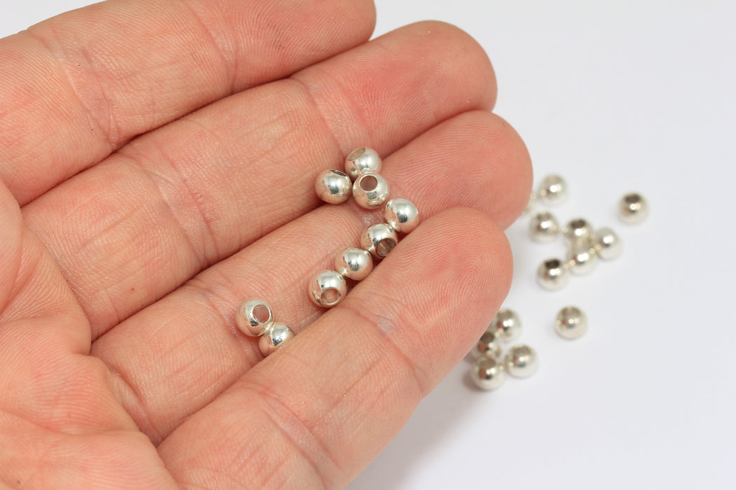 5 mm Gümüş Kaplama Boncuklar, Ara Boncuklar, İçi Boş Boncuklar, BRT546