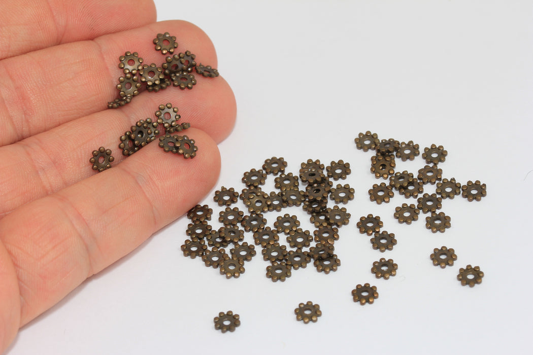 5mm Antique Bronze Spacer Beads, Tiny Snowflake ,findings  BRT554