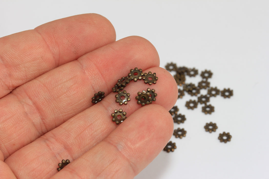 5mm Antique Bronze Spacer Beads, Tiny Snowflake ,findings  BRT554