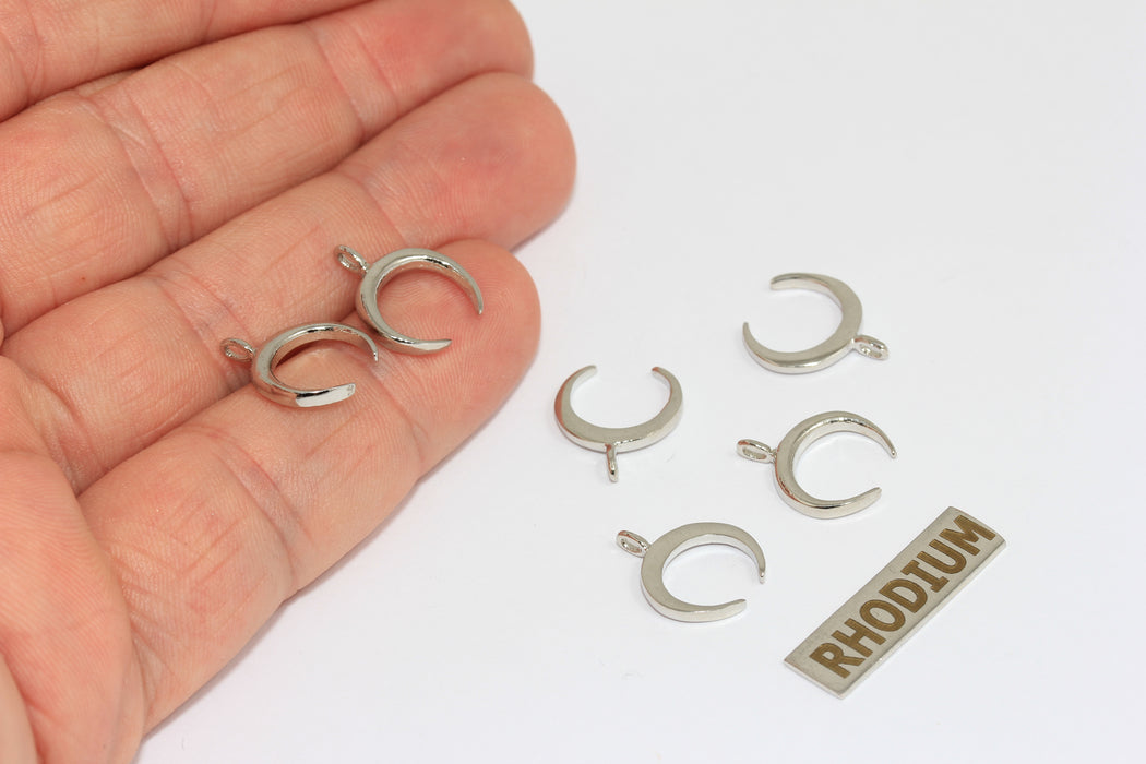 13x15mm Rhodium Plated Horn Charm, Horn Pendant, Brass BRT609