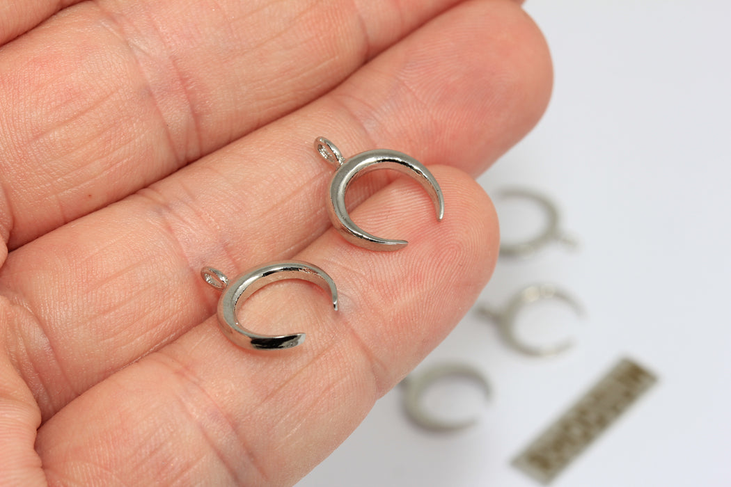 13x15mm Rhodium Plated Horn Charm, Horn Pendant, Brass BRT609