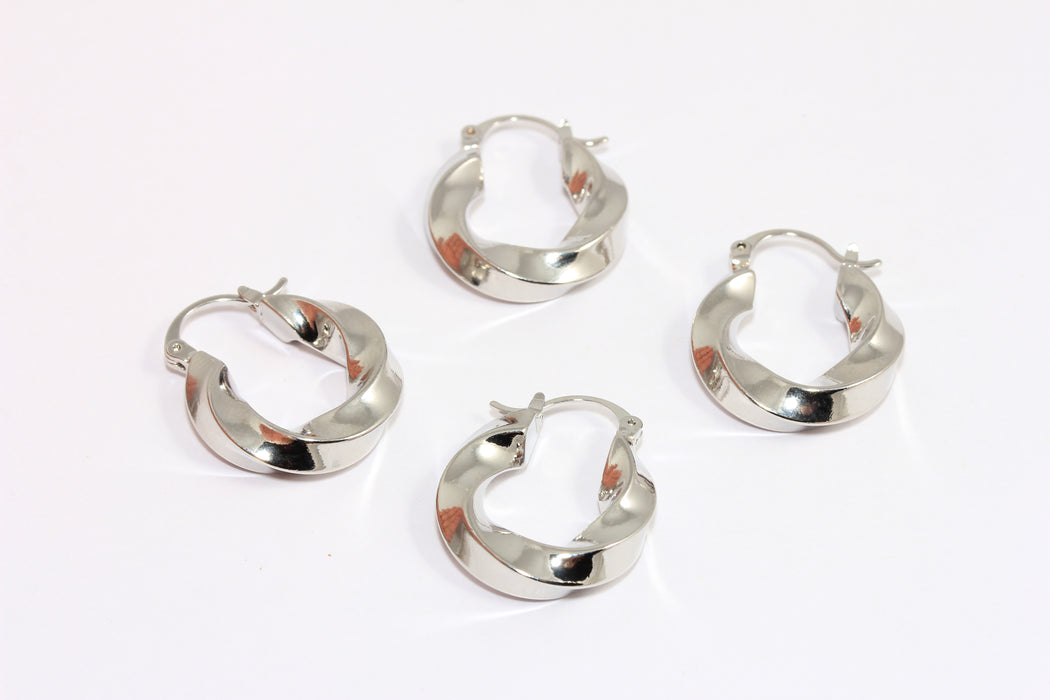 20mm Rhodium Plated Hoop Earrings, Twisted Hoop Earrings, Midi Silver Hoops, TBP42