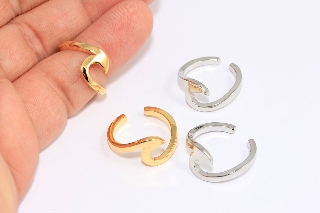 17-18mm 24k Shiny Gold Or Rhodium Plated Wave Ring, Wave Shaped Rings, MLS316
