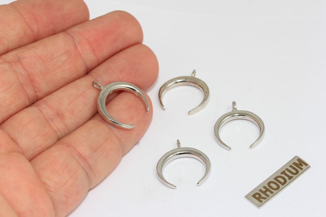 18x21mm Rhodium Horn Charms, Horn Pendant, Moon,         BRT611
