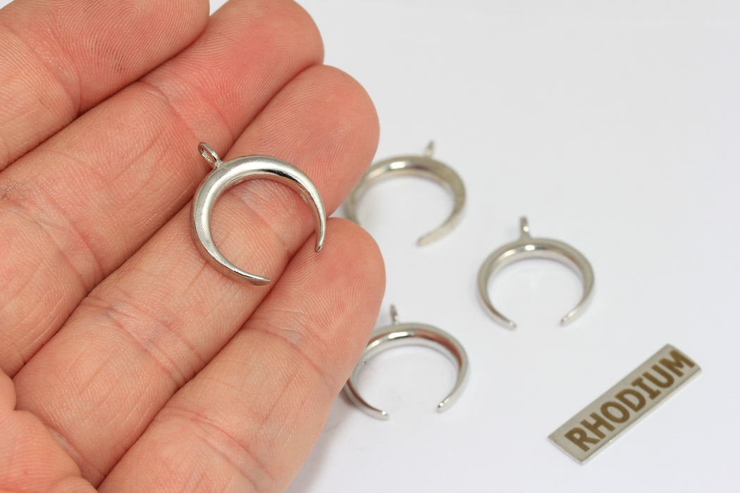 18x21mm Rhodium Horn Charms, Horn Pendant, Moon,         BRT611