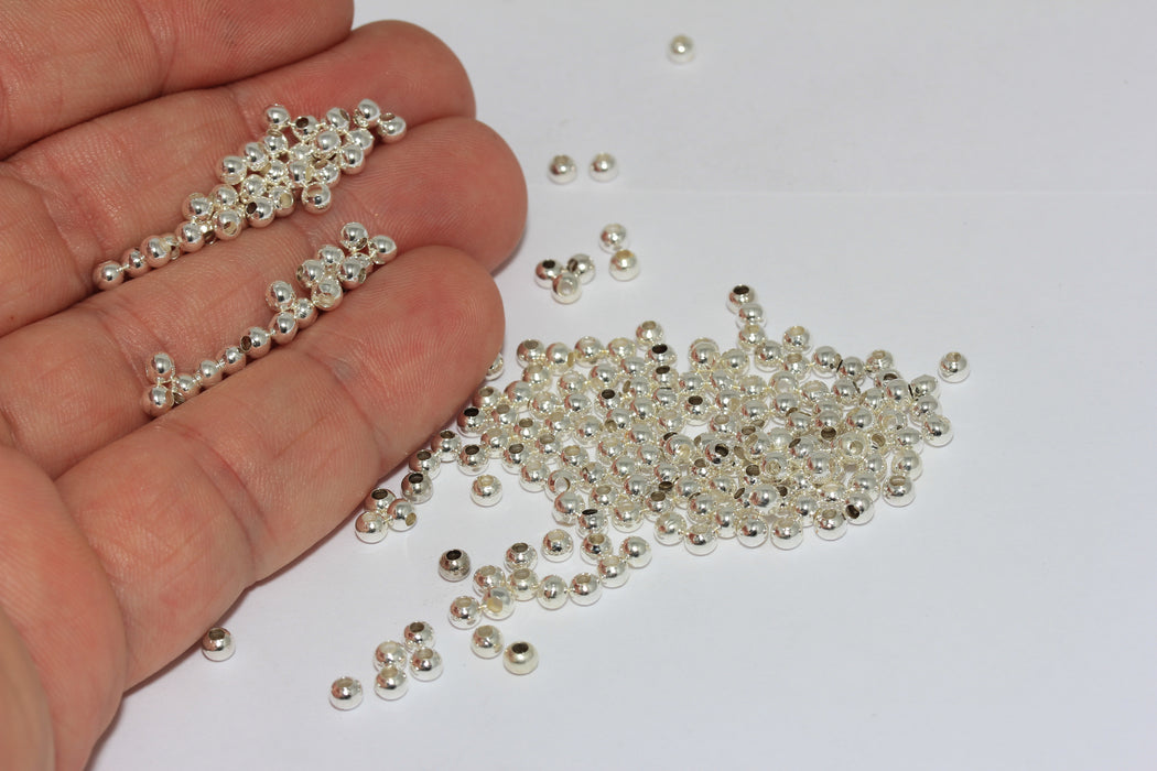 3mm Silver Plated Beads, Spacer Beads, Hollow Beads,  BRT544