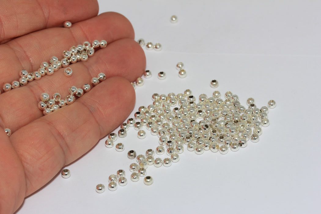 3mm Silver Plated Beads, Spacer Beads, Hollow Beads,  BRT544